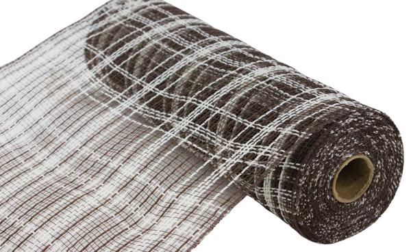 Farmhouse Plaid, Chocolate, Cream, Faux Jute, Mesh, 10.25" X 10YD, RY8345EM