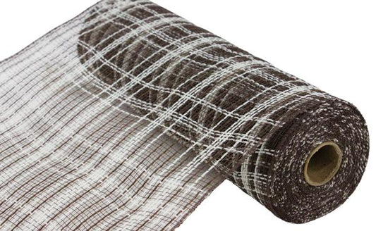 Farmhouse Plaid, Chocolate, Cream, Faux Jute, Mesh, 10.25" X 10YD, RY8345EM