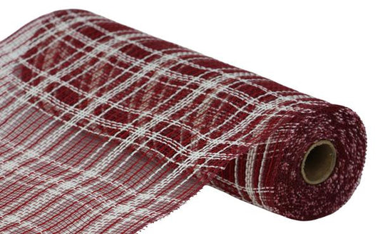 Farmhouse Plaid, Burgundy, Red, Cream, Faux Jute, Mesh, 10.25" X 10YD, RY8345EN