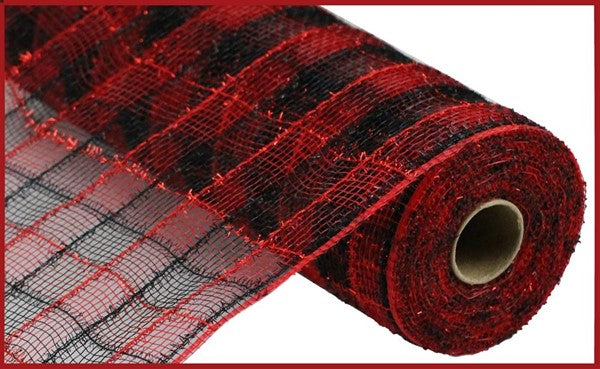 Red And Black, Faux Jute, Tinsel, Check, Mesh, 10.5" X 10YD, RY8412E6