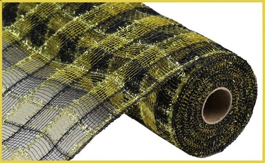 Black And Gold, Faux Jute, Tinsel, Check, Mesh, 10.5" X 10YD, RY8412F8