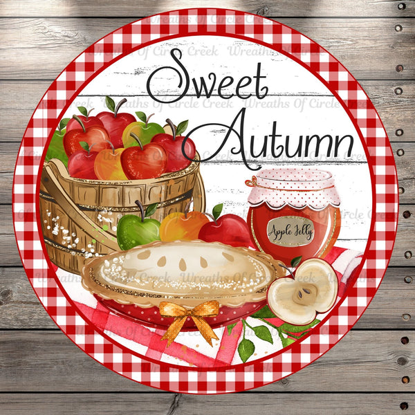 Apple, Wreath Sign, Sweet Autumn, Fall, Round, UV Coated, Metal Sign, No Holes