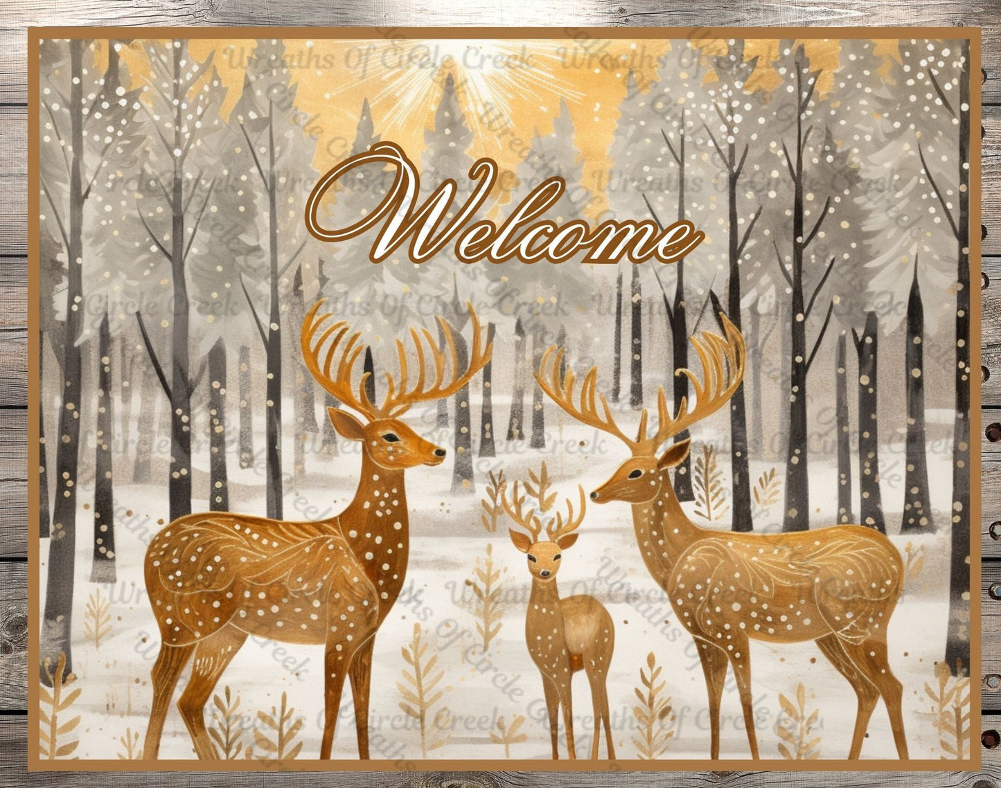Winter Deer, Welcome, Winter Scene, Rectangle, UV Coated, Metal Sign, 7" X 9", No Holes