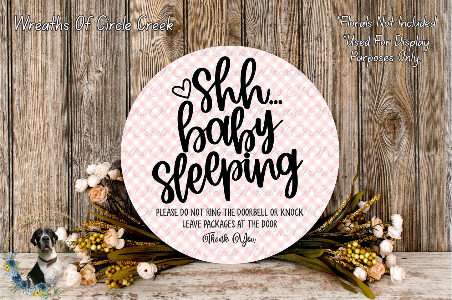 Pink Shh Baby Sleeping Aluminum Metal Wreath Sign (Lightweight, No Holes)