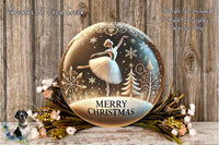 A decorative Christmas wreath with a ballerina figure inside, surrounded by flowers and greenery, with the text "Merry Christmas" displayed on the wreath.