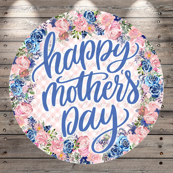 A circular floral wreath surrounds the text "Happy Mother's Day" in a decorative floral design.