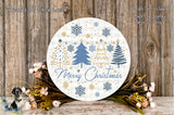 A round wooden sign with a festive design, surrounded by flowers and greenery, with the text "Merry Christmas" displayed on it.