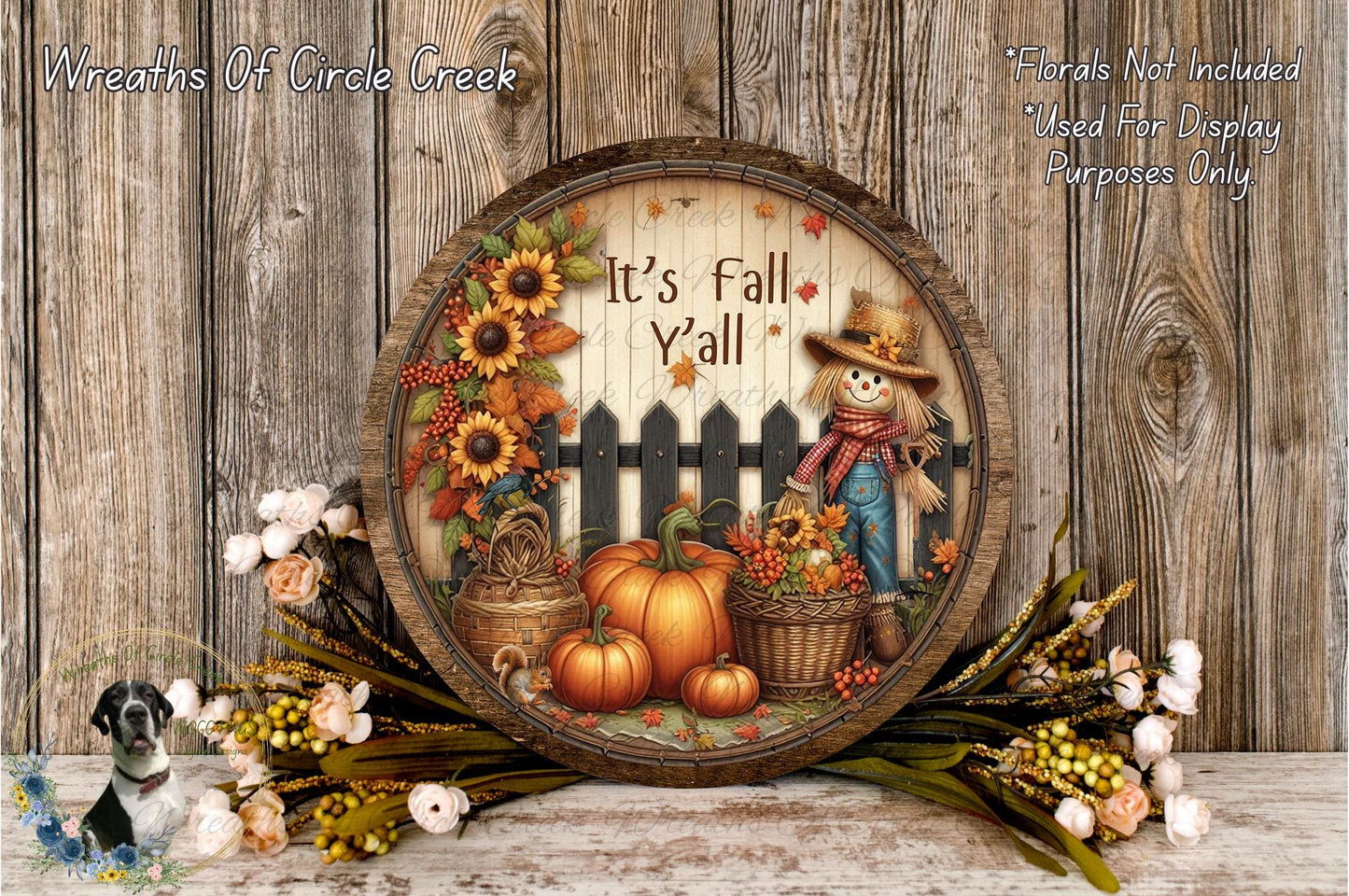 a picture of a picture of a scarecrow and pumpkins