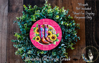 Colorful Cowboy Boots Wall Art Print, Rustic Western Home Decor, Floral Background Circle Artwork