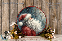 A decorative plate featuring a painting of Santa Claus with a quote, surrounded by a wreath of flowers and greenery.