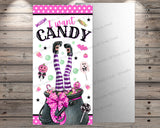 I Want Candy | 6" x 12" Halloween Sign | Lightweight Metal | Pink | No Holes in Sign | Fun Witch and Pumpkin Art for Halloween