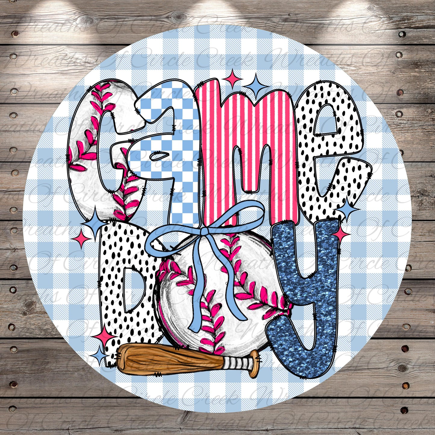 A circular graphic design featuring the word "CameDy" in a stylized font, surrounded by various sports-related elements such as a baseball, a baseball bat, and a baseball glove.