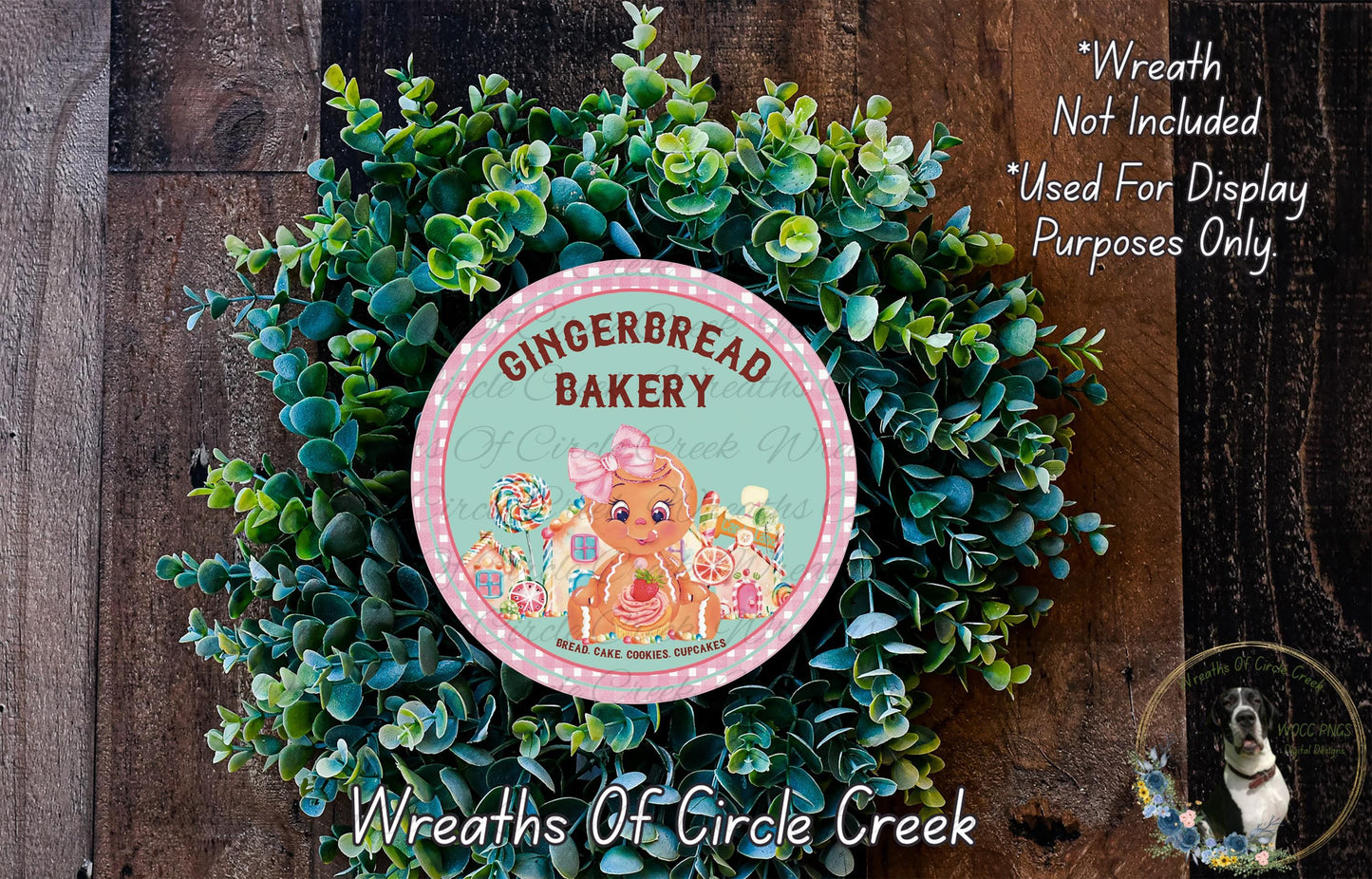 Gingerbread Bakery Sign | Lightweight Metal Wreath Sign | Sweet Holiday Christmas Decor | No Holes in Sign