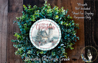 Merry Christmas Lighthouse Wreath Sign | Lightweight Round Metal Wreath Sign | No Holes in Sign | Coastal Holiday Door Decor