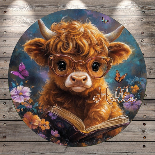 a painting of a cow with glasses reading a book