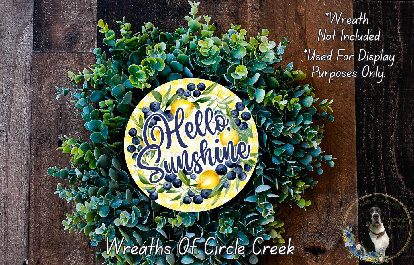 Hello Sunshine Lemon Blueberry Sign | Lightweight Round Metal Wreath Sign | No Holes in Sign | Farmhouse Summer Decor