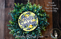 Hello Sunshine Lemon Blueberry Sign | Lightweight Round Metal Wreath Sign | No Holes in Sign | Farmhouse Summer Decor
