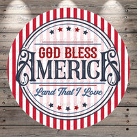 God Bless America Sign | Lightweight Round Metal Wreath Sign | No Holes in Sign | Patriotic Porch Decor