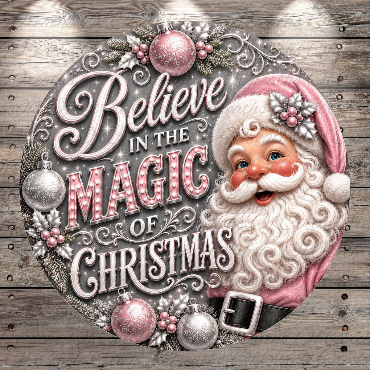 Santa Claus with a smiling face and the text "Believe in the Magic of Christmas"