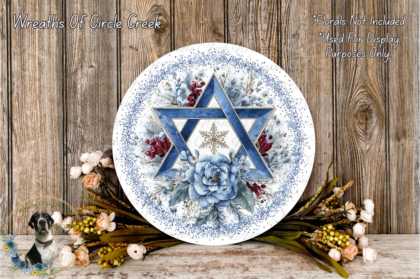 Star of David Hanukkah Sign | Lightweight Round Metal Wreath Sign | No Holes in Sign | Winter Holiday Decor