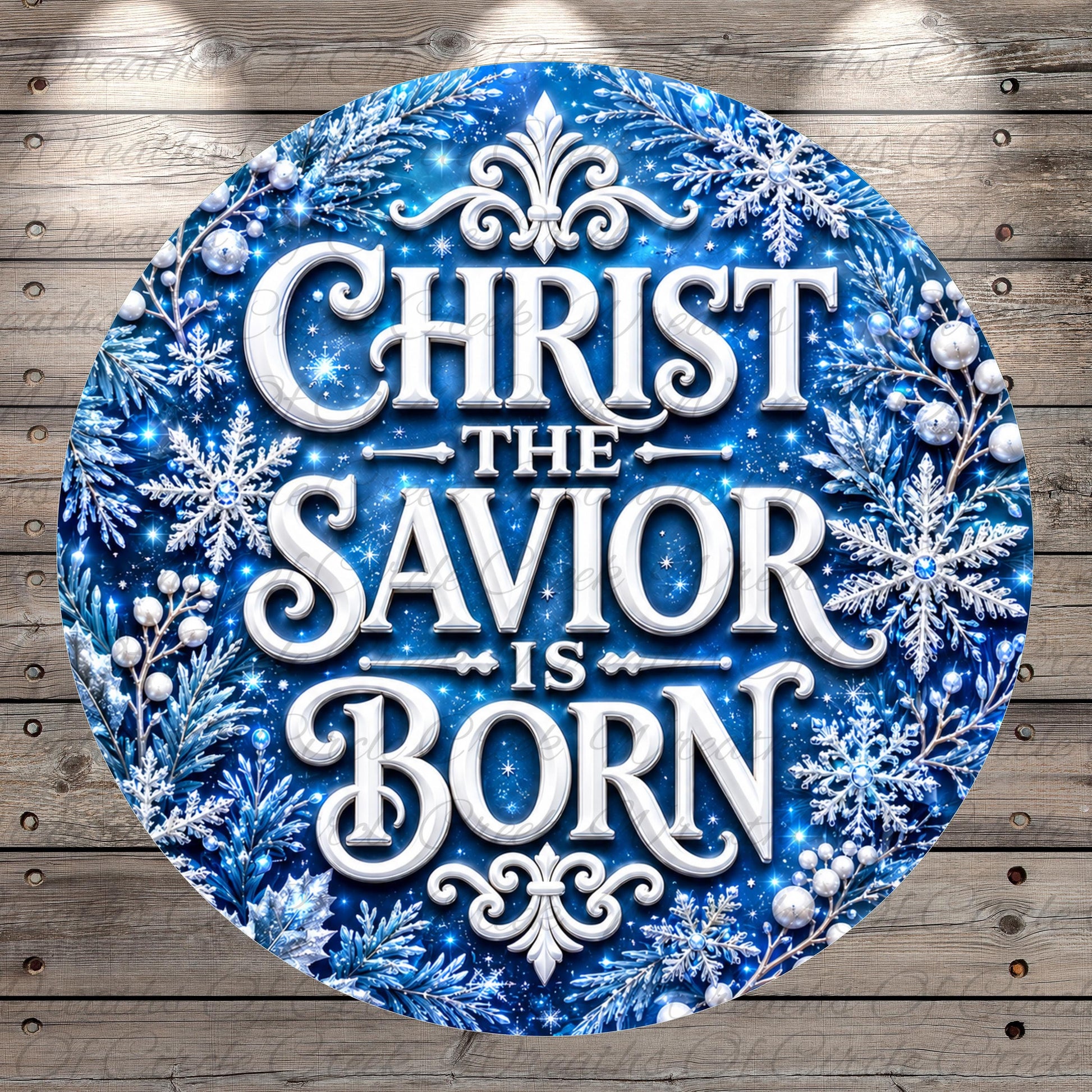a circular design with a blue background and white text that reads "Christ the Savior is Born".