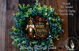 A wreath made of green leaves and a nutcracker nutcracker, with the text "Merry Christmas" displayed on it.