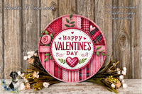 A decorative plate with a "Happy Valentine's Day" message, surrounded by flowers and a wooden background.