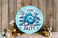 Stay Salty Fish Sign | Lightweight Round Metal Wreath Sign | No Holes in Sign | Coastal Beach House Decor