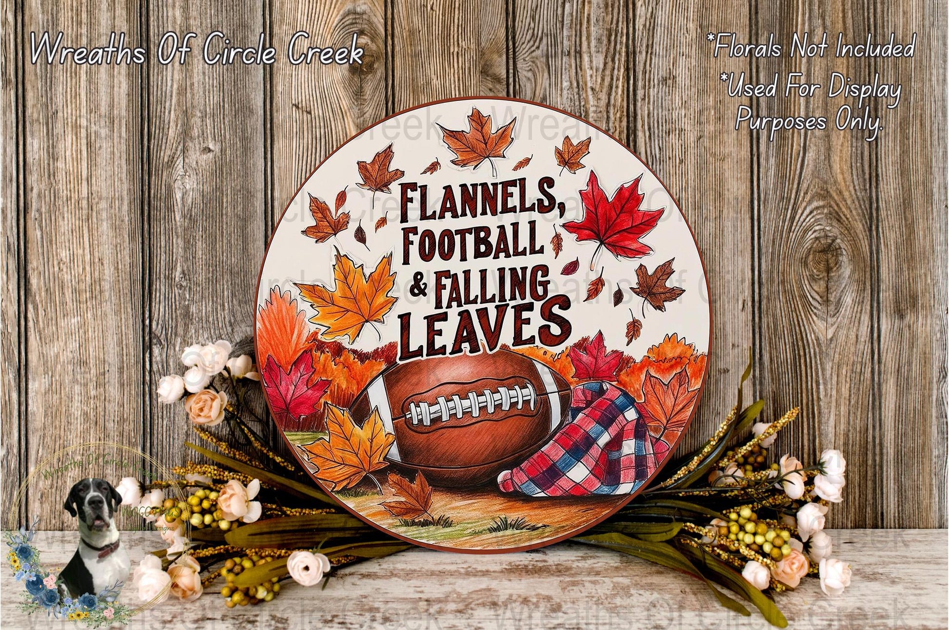 Autumn Football Decorative Plate, Flannels Football and Falling Leaves Design, Seasonal Home Decor