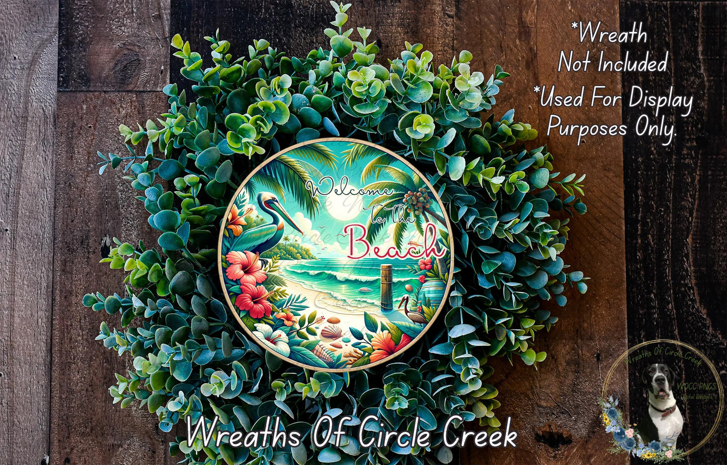 Welcome to the Beach Sign | Lightweight Round Metal Wreath Sign | No Holes in Sign | Tropical Coastal Decor