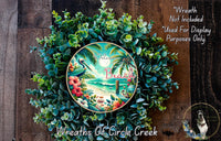 Welcome to the Beach Sign | Lightweight Round Metal Wreath Sign | No Holes in Sign | Tropical Coastal Decor