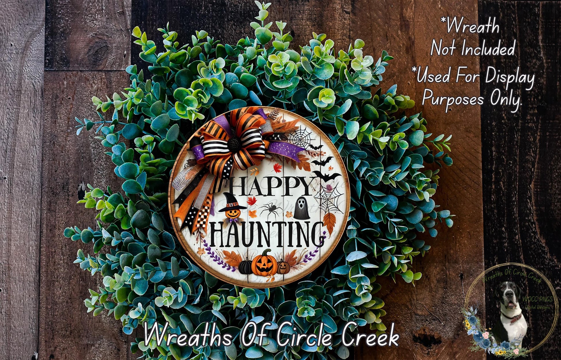 a wreath with a happy halloween saying on it