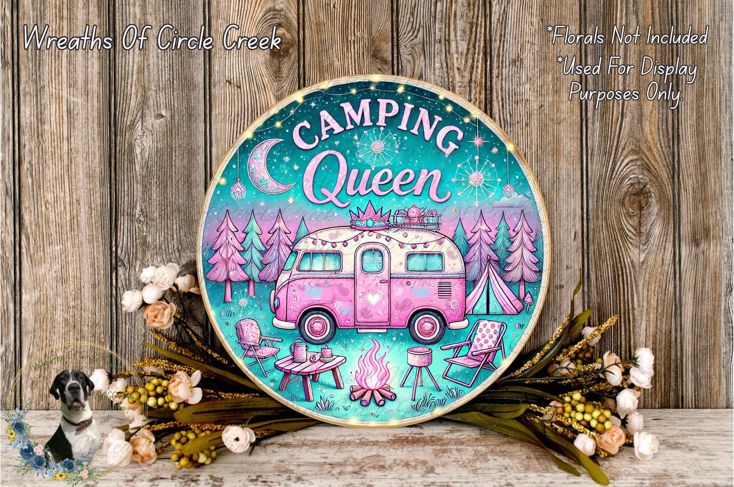 a picture of a camper with the words camping queen on it