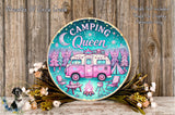 a picture of a camper with the words camping queen on it