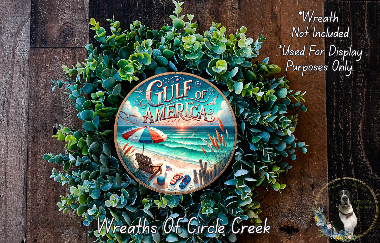 Gulf of America Sunset Sign | Lightweight Round Metal Wreath Sign | No Holes in Sign | Coastal Americana Decor