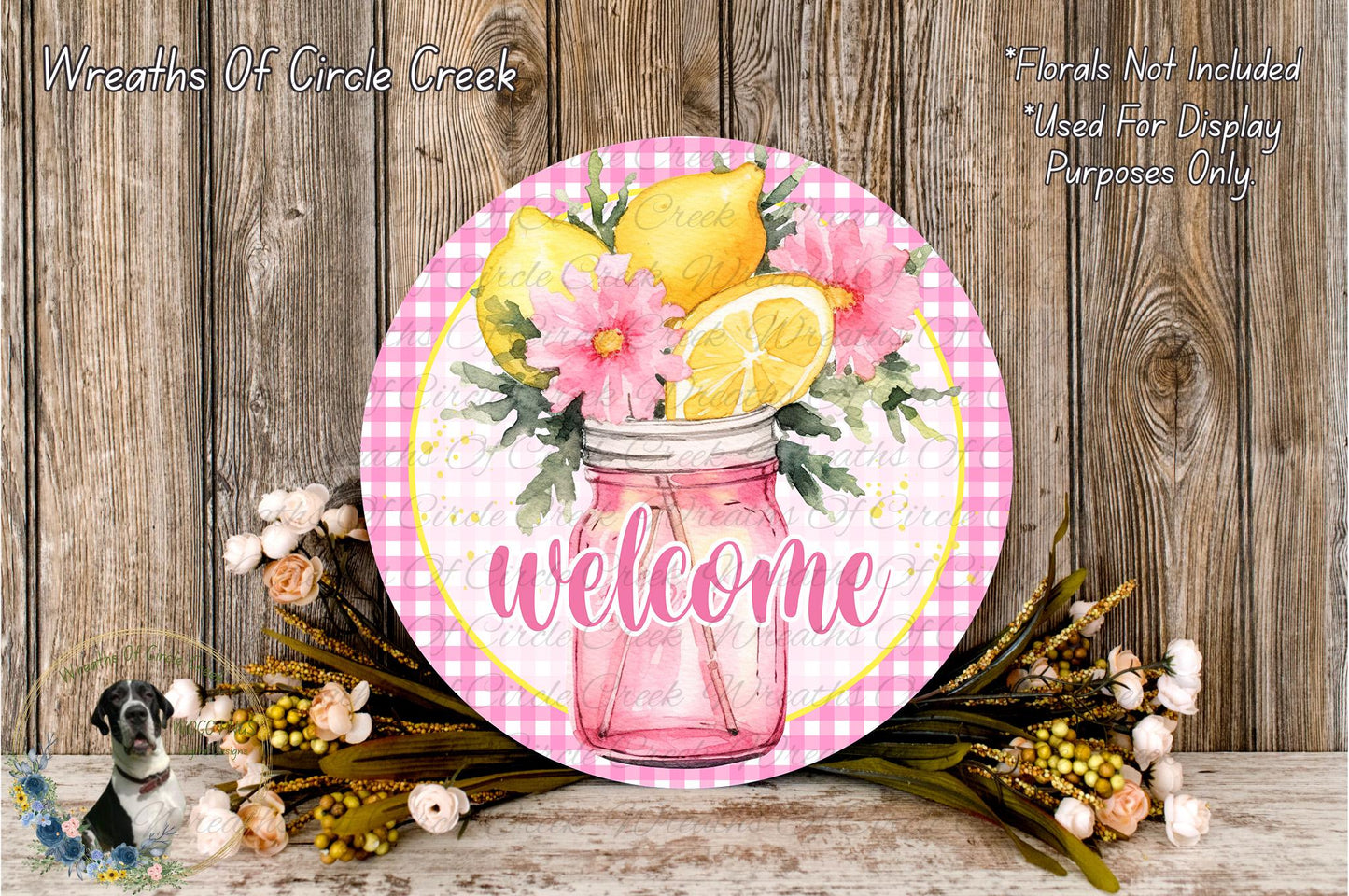 Welcome Lemon Mason Jar Sign | Lightweight Round Metal Wreath Sign | No Holes in Sign | Farmhouse Porch Decor