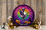a picture of a skeleton dancing with pumpkins
