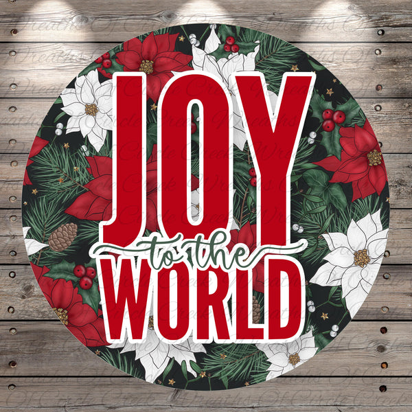 Joy to the World Sign | Lightweight Round Metal Wreath Sign | No Holes in Sign | Christmas Holiday Decor