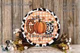 A decorative wreath with the text "With all things are possible" and a pumpkin, surrounded by fall foliage and flowers.