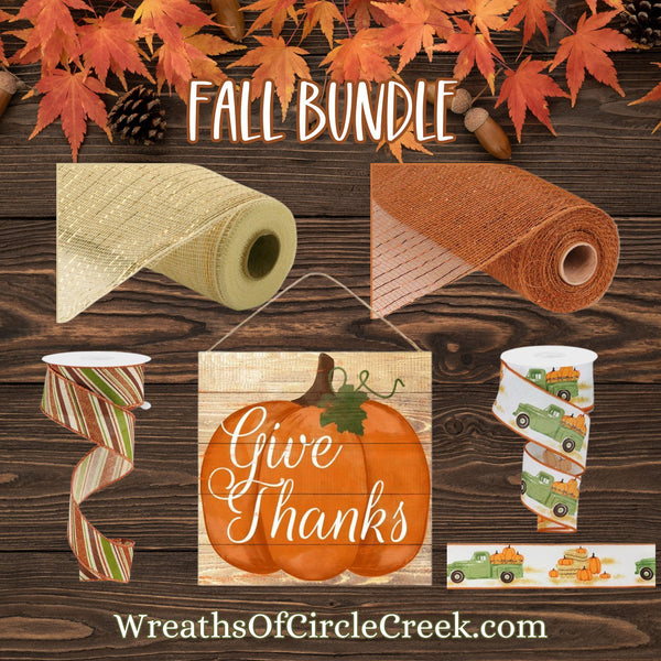 Fall Bundle, Give Thanks Pumpkin, Sign, Mesh and Ribbon Set