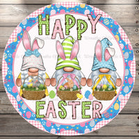 Happy Easter, Gnomes, Easter Eggs, Round, Light Weight, Metal Wreath Sign, No Holes