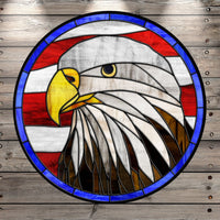 Bald Eagle, America, Stain Glass Print, Round, Light Weight, Metal Wreath Sign, No Holes