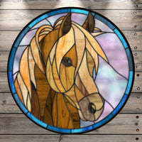 Horse, Stain Glass Print, Farm, Round, Light Weight, Metal Wreath Sign, No Holes