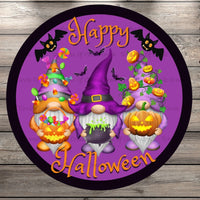 Happy Halloween Gnomes, Round UV Coated, Metal Sign, No Holes