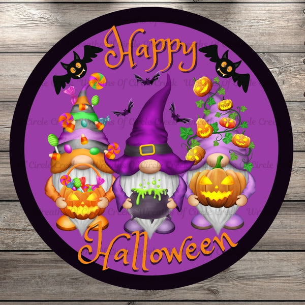 Happy Halloween Gnomes, Round UV Coated, Metal Sign, No Holes