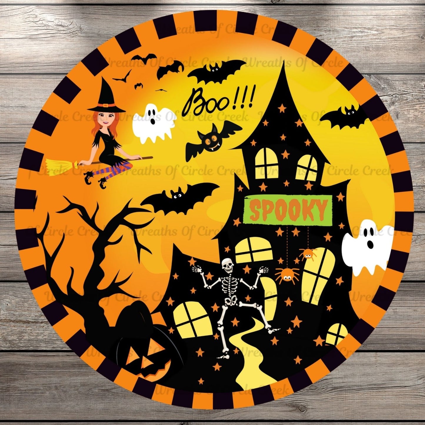 Spooky, Ghost, Witch, Skelton, Round UV Coated, Metal Sign, No Holes