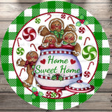 Gingerbread, Home Sweet Home, Candy, Peppermints, Plaid Border, Round Metal, Wreath Sign, No Holes