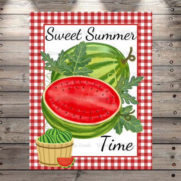 Sweet Summer Time, Watermelon, Light Weight, Wreath Sign, Metal, No Holes