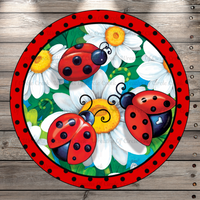 Ladybugs, Daisies, Polka Dots, Round, Light Weight, Metal Wreath Sign, No Holes