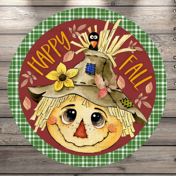 Happy Fall, Scarecrow And Black Bird, Round UV Coated, Metal Sign, No Holes